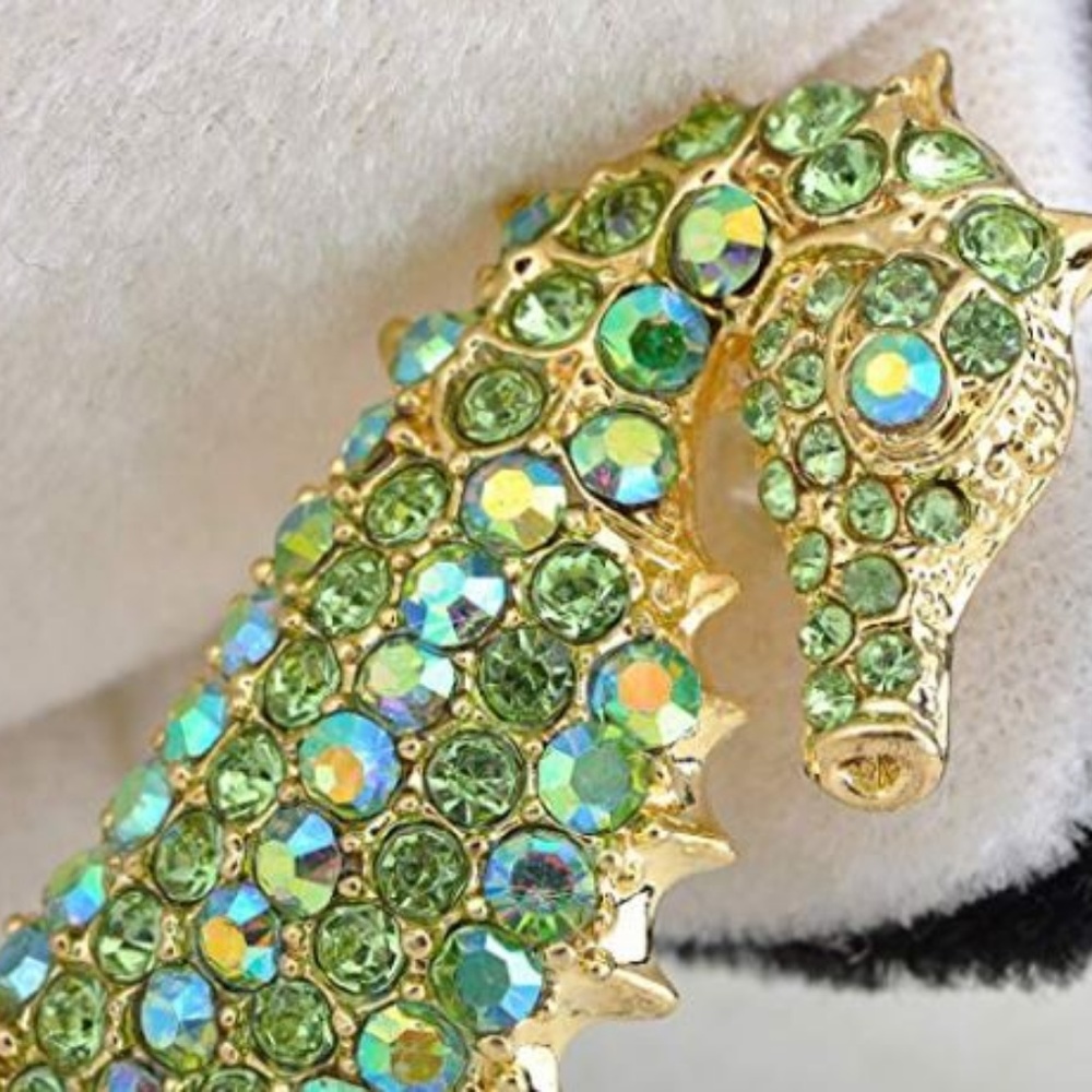 Crystal Rhinestone Seahorse Convertible Brooch
